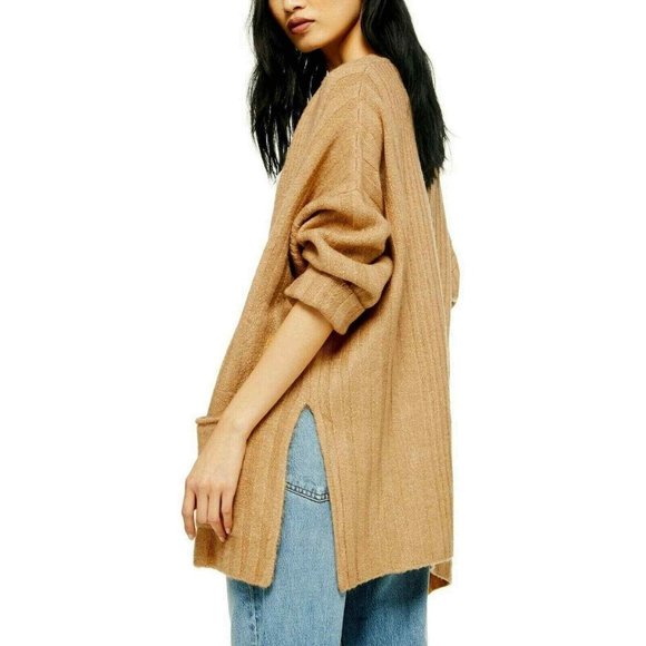 Topshop Camel Long Cardigan Sweater Size 12 New - Picture 3 of 6